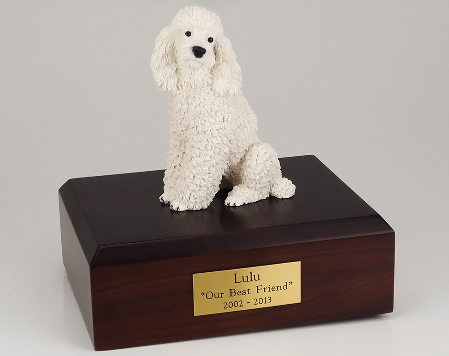 Dog, Poodle, Sitting, White - Figurine Urn - Click Image to Close