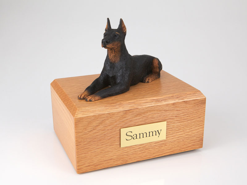 Dog, Doberman, Black Laying - Figurine Urn